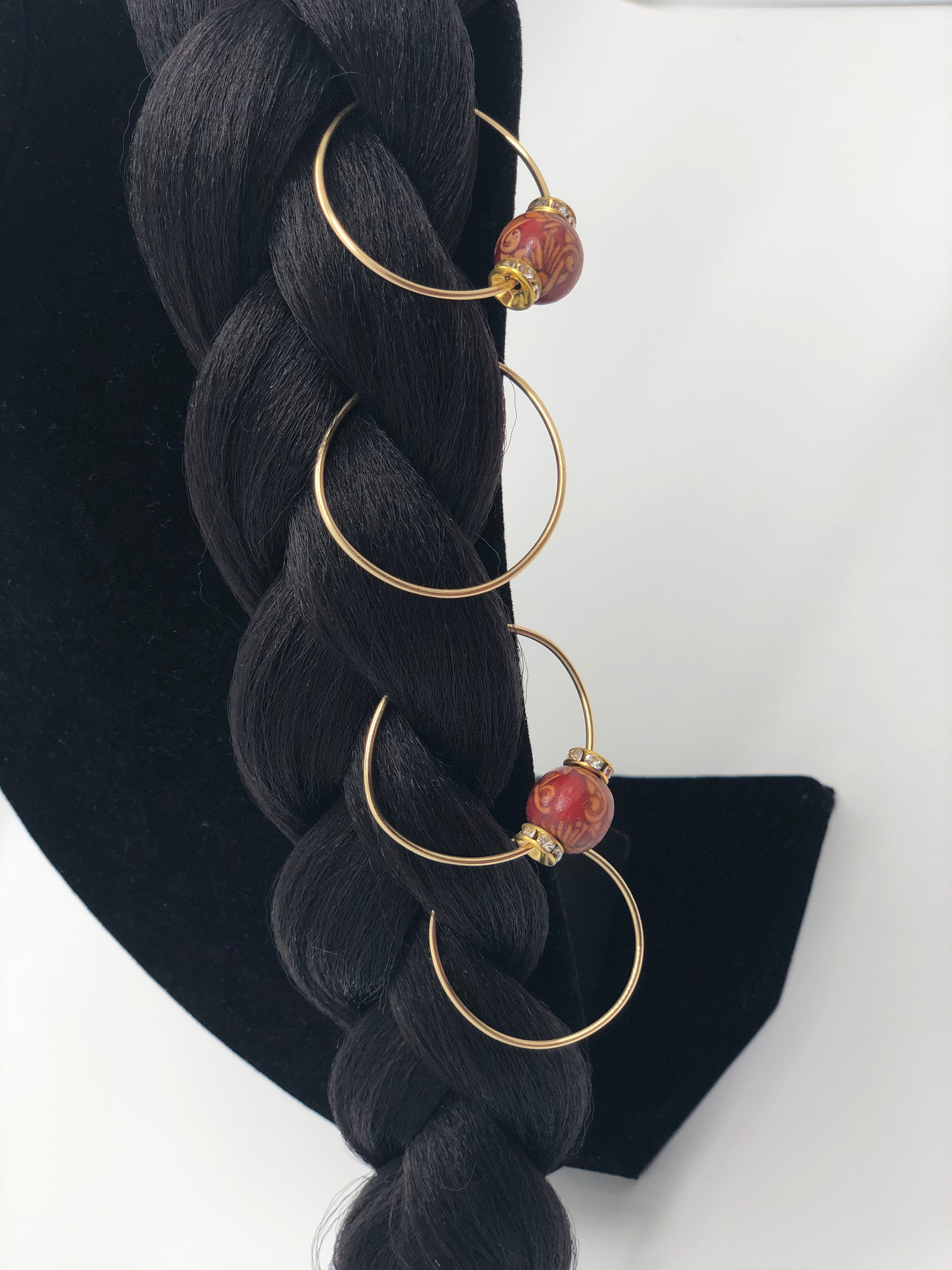 Gold 4pc braid rings Wooden bead Hair rings Hair Etsy