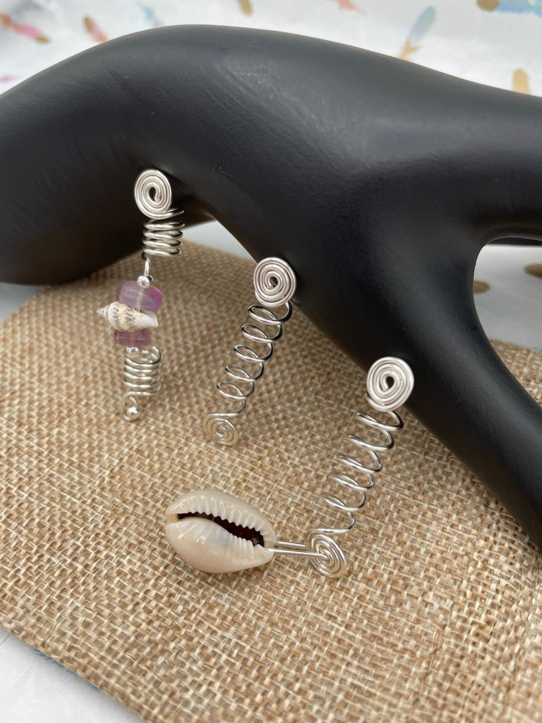 Loc Accessory Silver Silver 3pc Loc Jewelry Set, Cowrie Shell for Locs, Tarnish Resistant ...