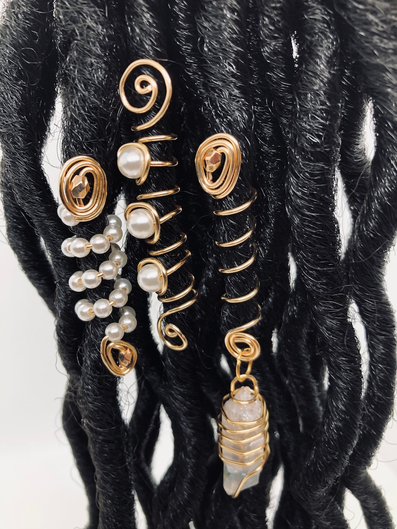 Gold 3pc Loc Jewelry Set Pearl Jewelry Custom Loc Jewelry Etsy