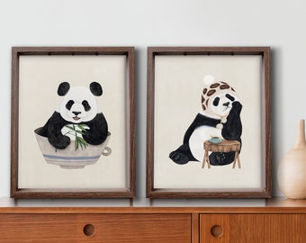 2-teiliges Wandbild,süßer Panda,Panda Bär,Panda Kunst,Panda Baby,Panda Poster,Safari Kinderzimmer Wand Kunst digital