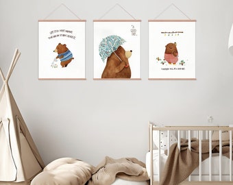 3 teilige Wandkunst,Tierkinderzimmer Druck, 8x10 Druck, Bär Kinderzimmer Wandkunst,Bestseller, druckbare Wandkunst