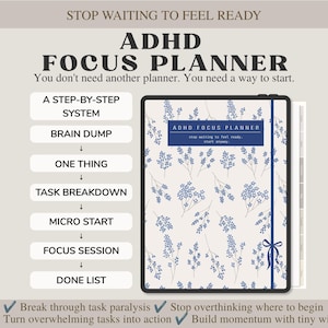 ADHD Focus Planner for Adults, Executive Dysfunction Workbook, Stop Overthinking, Task Breakdown and Micro Start System PDF