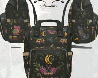 Night Forest Diaper Backpack – Cottagecore Wolf & Moon Travel Bag