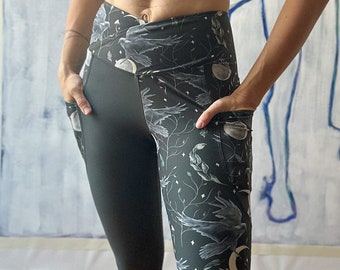 Magical Crow Forest Pocket Leggings | Boho, witchy, gothic, halloween, moon, celestial high waisted yoga pants | Printed leggings - 2XS-6XL