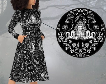 Forest Fairy Midi Dress | Gothic Witchycore with Pockets