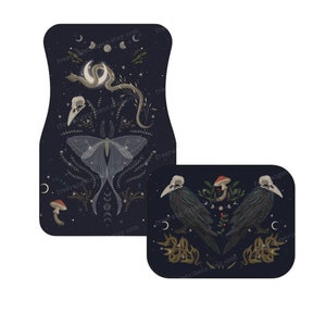 Tapetes de carro Noite Mágica - Desenho de Mariposa, Corvo e Cogumelo