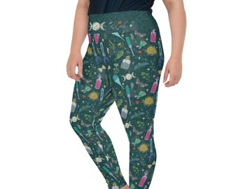 Alchemist's Kit Plus Size Yoga Leggings | Boho Witchy Halloween Dark Cottagecore/Academia Mushrooms High Waisted Printed Yoga Pants - 2X-6X