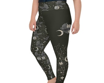 Plus Size Crow Moon Leggings – Gothic Celestial Yoga Pants