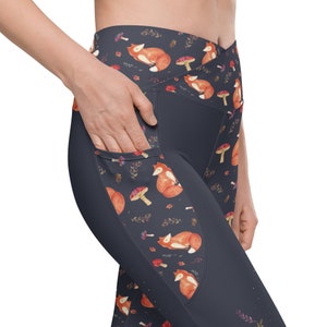 Mushroom Fox Pocket Leggings | Bohemian, cottagecore, nordic, magical, high waisted yoga yoga pants | Cute forest printed leggings - 2XS-6XL