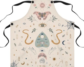 Gothic Witchy Kitchen Apron – Celestial Elements Print