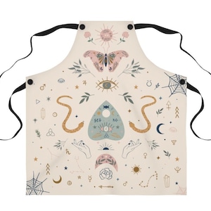Special Power - Kitchen Apron | Gothic Witchy Apron | Green witch, skull, butterfly/moth, celestial elements, halloween kitchen accessories