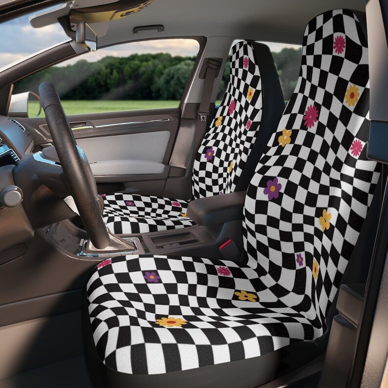 Black & White Checkers Car Seat Covers Danish Pastel Y2k Etsy