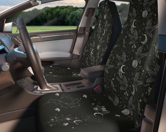 Capas para Assento de Carro Corvo Celestial – Lua e Estrelas Góticas, Decoração Boho Bruxa
