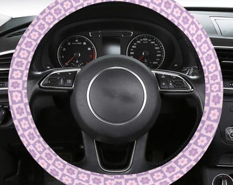 Sweet Flowers Steering Wheel Cover |  Y2k Danish Pastel Pink/Purple Modern & Retro Car Accessories | Cute Checkered Women Car Wheel Cover