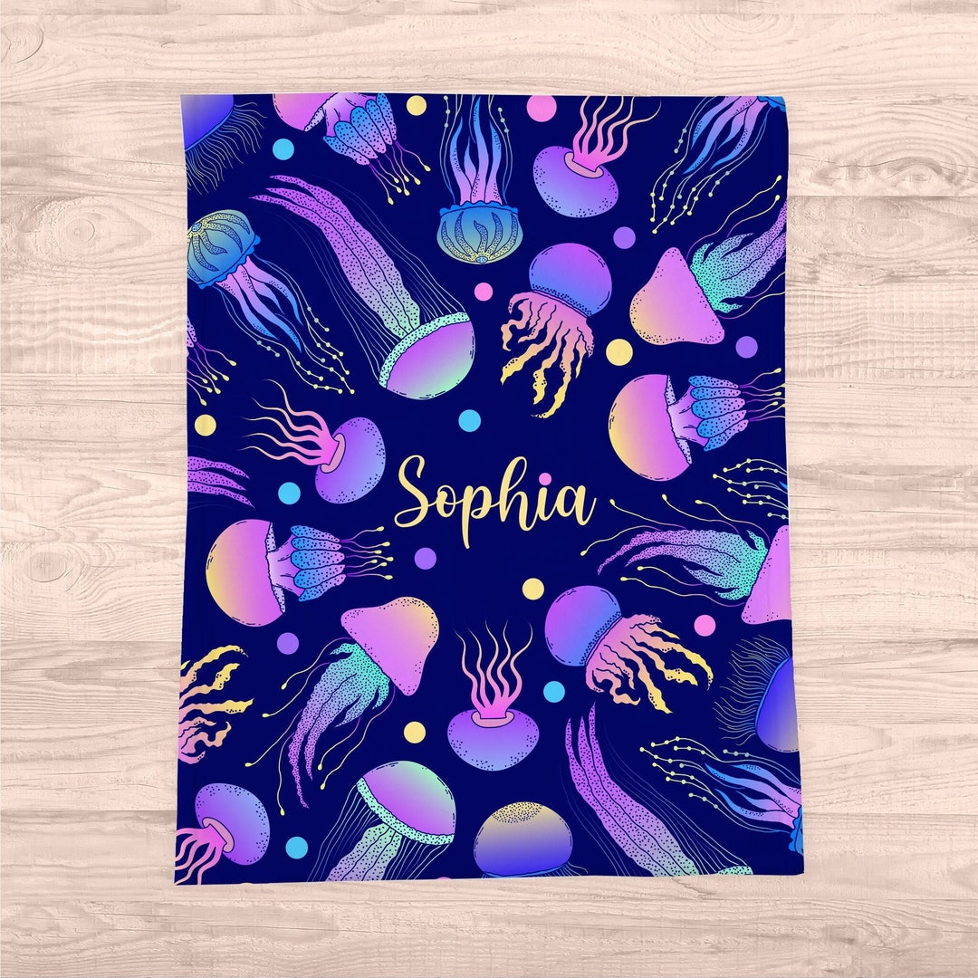 Personalized Blanket Jellyfish Party Custom Name Soft Etsy