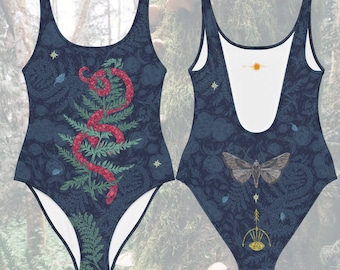 Mystical Snake One-Piece Swimsuit – Witchy Goth Bodysuit