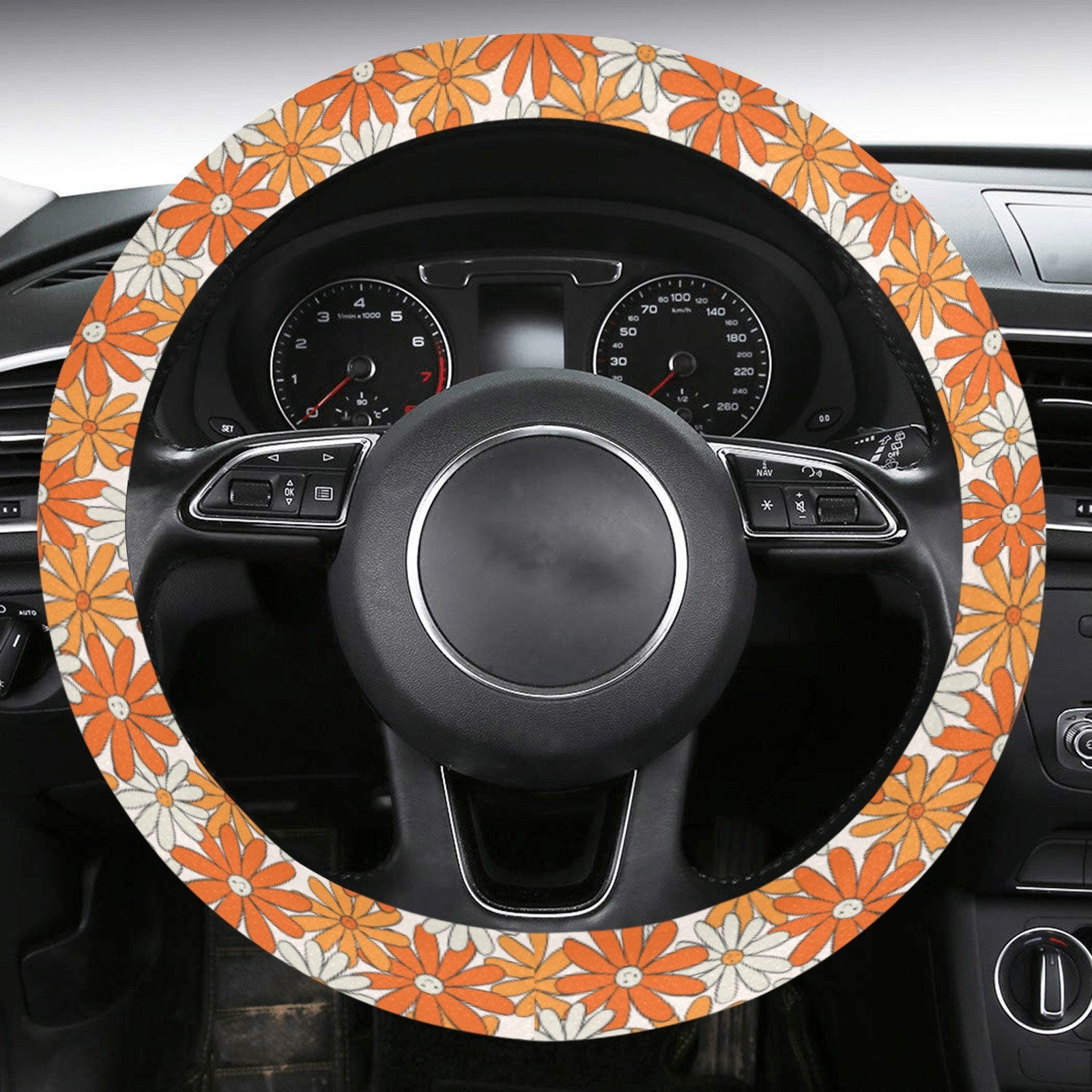 Happy Hippie Steering Wheel Cover Boho Modern & Retro 70s Hippie