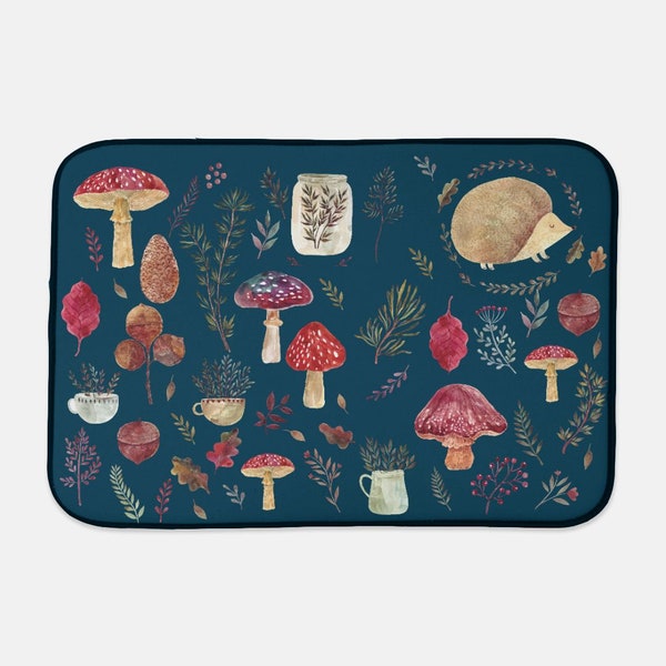 Mushroom Forest - Tapis de séchage à vaisselle | Noyau de chalet, nordique, magique, décoration / accessoires de cuisine bohème | Tapis de bar à café mignon renard champignon