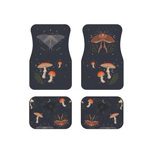 Look Within - Car Floor Mats | Cottage core, witchy, magical, boho car accessories | Moths, mushrooms and crow women/girls car mats set