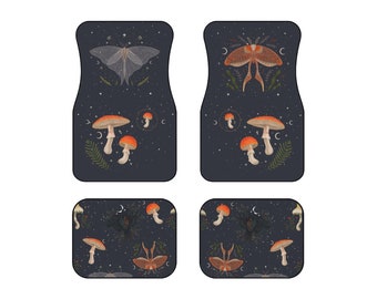 Look Within - Car Floor Mats | Cottage core, witchy, magical, boho car accessories | Moths, mushrooms and crow women/girls car mats set