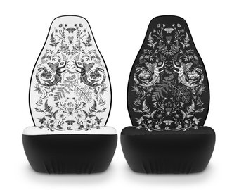 Capas para bancos de carro com tema de fadas da floresta - Design gótico em preto e branco