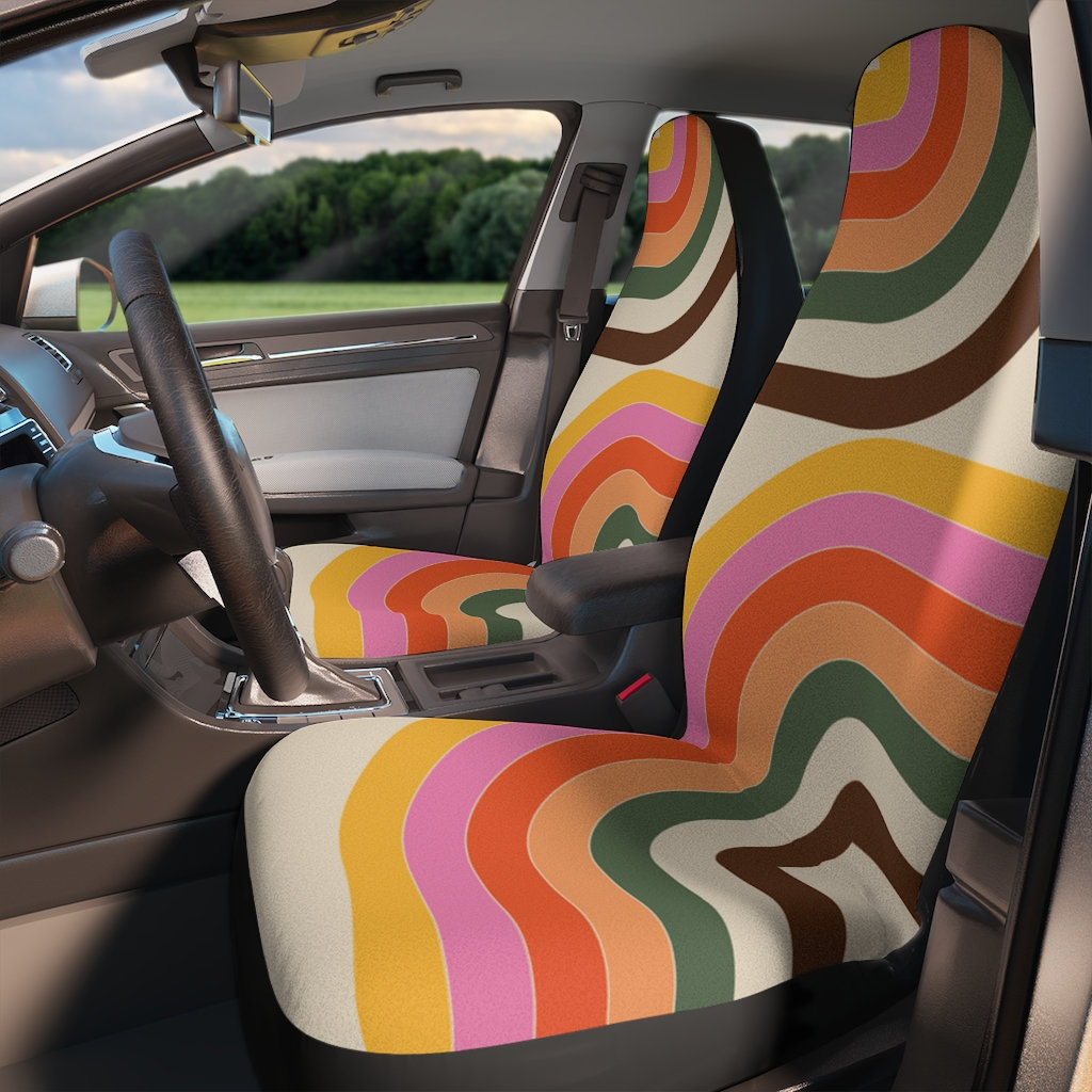 Retro Wave Car Seat Covers Boho Modern Retro 70s Hippie Car Accessories Rainbow Groovy Nostalgia Cute Seat Covers for Vehicles Etsy UK
