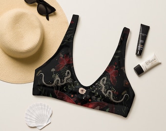 Mystic Forest TOP ONLY Recycled High-waisted Bikini | Witchy Swimsuit - Snakes and Skulls | Bohemian dark cottagecore/academia beach wear