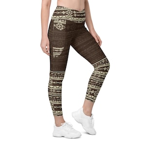 Tribal Pocket Leggings | Boho Hippie Festival Pants | Plus Size 2XS-6XL High-Wasted Printed Yoga Pants | Bohemian Summer Athletic Leggings