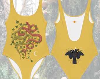Snake & Crow One-Piece Swimsuit – Mystical Bohemian Beachwear