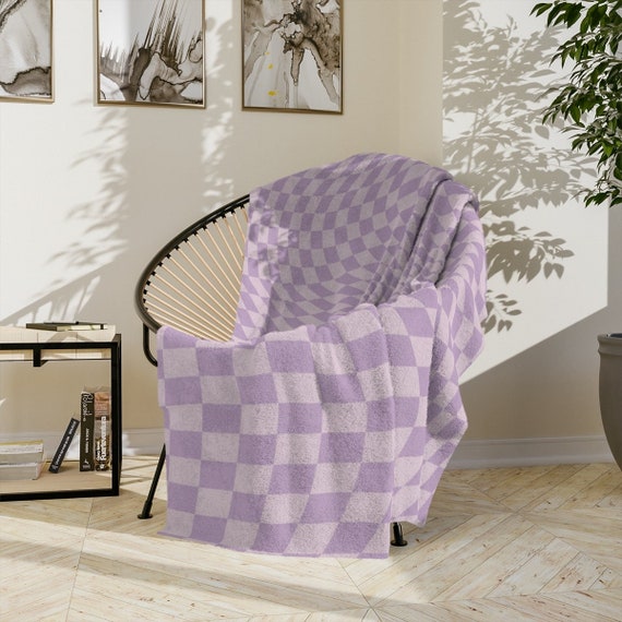 Purple Checkered Plush Fleece Throw Blanket – Groovy Y2K Decor