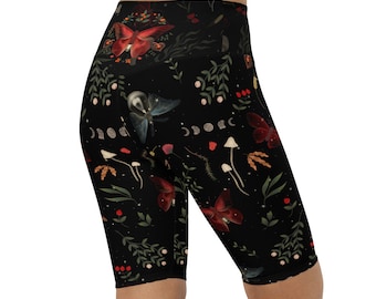 Mystic Forest Biker Shorts – Cottagecore Moths & Mushrooms Yoga Pants