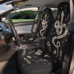 Faites-vous posséder des housses de siège d’auto magiques (sombres) | Serpent, champignons, papillons de nuit/papillons | Céleste, Mystique Sorcière Boho Accessoires de Voiture