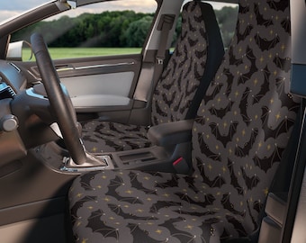 Capas para Assento de Carro com Morcego Estrelado – Decoração Automotiva Gótica e Assustadora para o Halloween (Conjunto com 2)