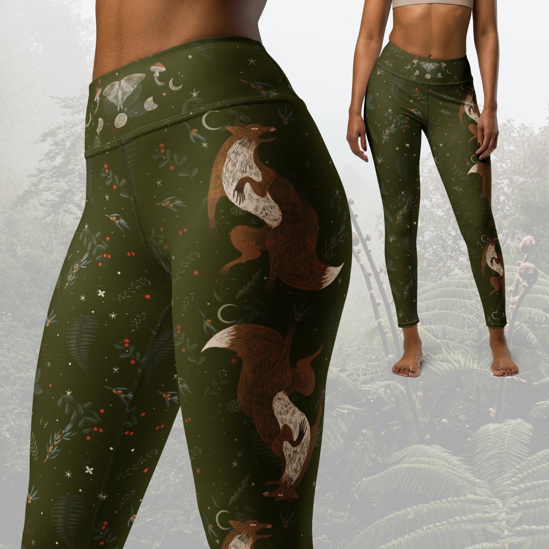 Bahamas Tropical Pattern Leggings Green Printed Woman Flowers