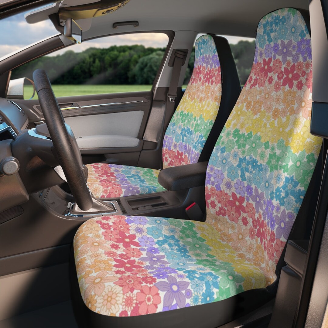 Rainbow Groovy Flowers Car Seat Covers Boho Modern & Retro Etsy