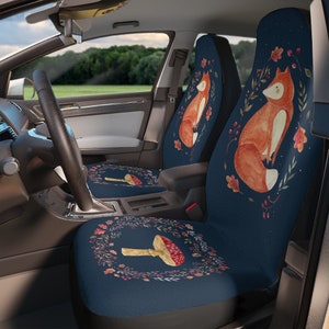 The Mushroom Fox - Housses de siège d’auto | Housse de siège femme/fille pour véhicules | Boho, noyau de chalet, nordique, magique, accessoires de voiture boho