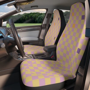 Gentle Checkers Car Seat Covers | Danish Pastel, Y2k trendy & retro checkers | 90s 2000s pink groovy checks | Seat covers for vehicles