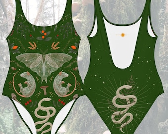 Mystical Forest Swimsuit - Snake, Moth, Bohemian Cottagecore
