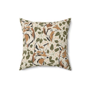 Magical Forest - Foxes Throw Pillow | Cottage core, nordic aesthetics, boho faux suede sofa cushion | Retro, bohemian living room decor