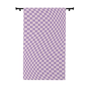 Groovy Dream  - Blackout Window Curtain | Danish Pastel, Y2k modern retro checkers home decor | 90s 2000s purple wavy checks curtain