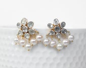 Pearl Earrings For Women, Designer Diamond Earrings With Pearls, Natural Rose Cut Diamond Earrings, Gifts for mom