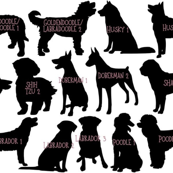 Custom Dog Silhouette Stickers , Custom dog decals, dog breeds decals, dog car Decals, Dog decal for cars, Dogs With Name, Dog Lover decal