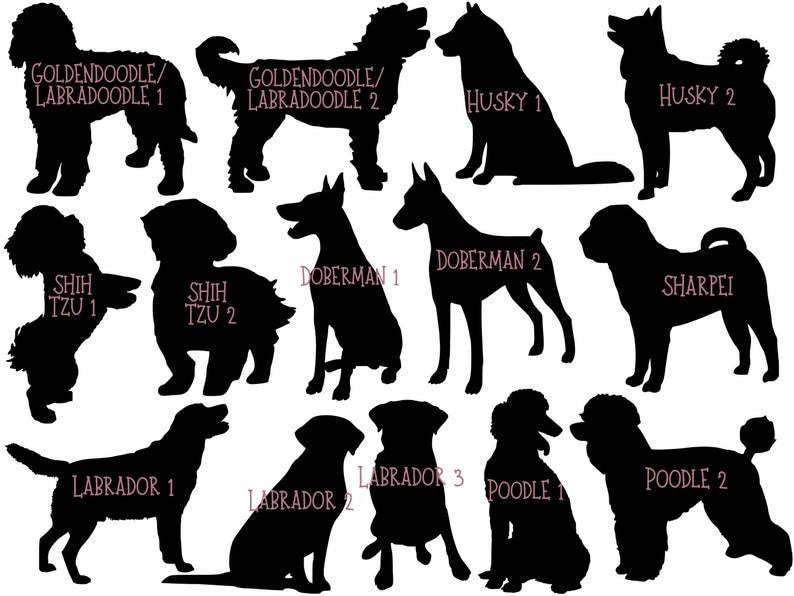 Custom Dog Silhouette Stickers Custom Dog Decals Dog Breeds Etsy