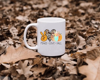 peace love fall, coffee mug, fall coffee mug, fall mug, autumn mug, fall lover gift, autumn gift, Autumn mug gift for her, fall decor,autunr