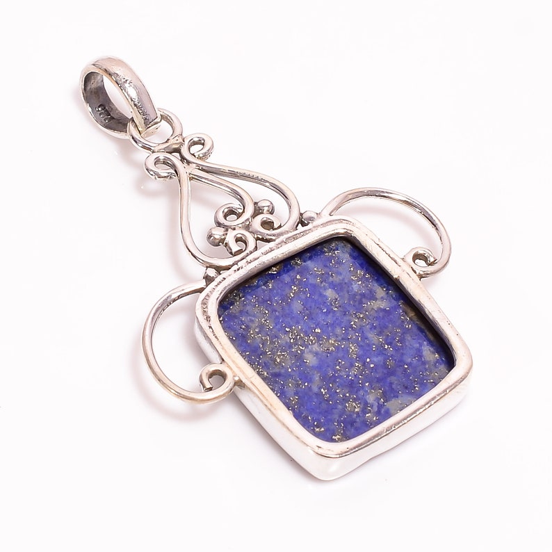 December Birthstone Pendant Natural Lapis Lazuli Gemstone Pendant,Handmade Jewelry,925 Sterling Silver Pendant,Length  1.7 Rectangle Shape
