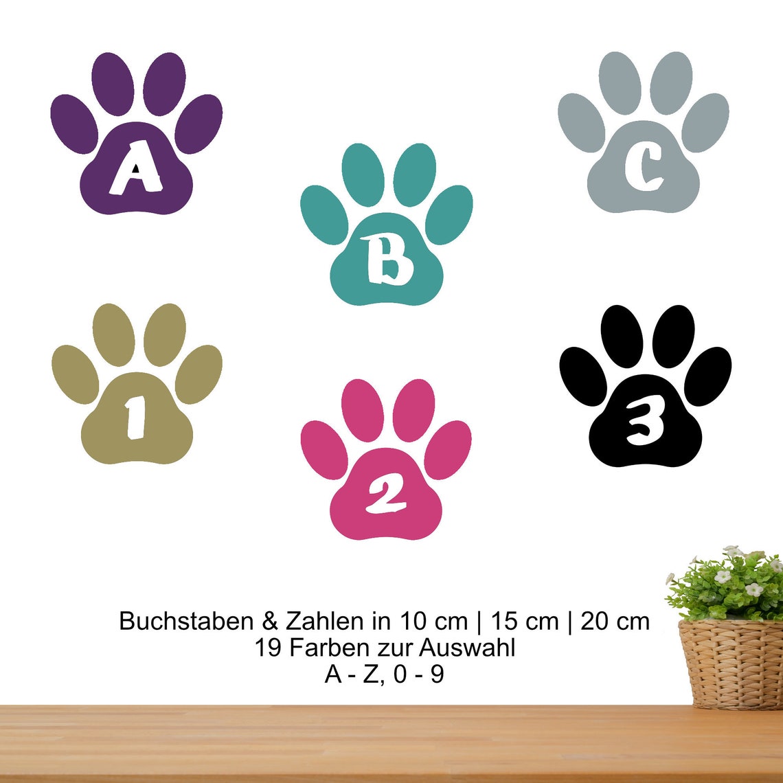 Wall decal sticker dog paw letter number number 10 cm 15 cm 20 Etsy
