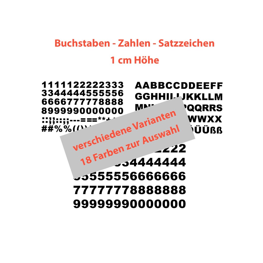 Sticker Letters Numbers Characters 1 Cm Height 19 Colors to Etsy