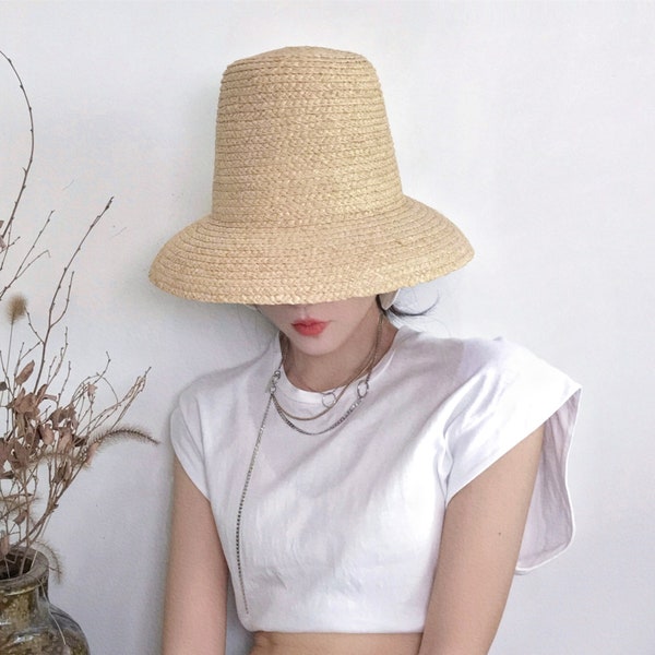 Tall Crown Straw Hat Mujeres, Hepburn Raffia Straw Top Hat, Kentucky Derby & Royal Ascot Races