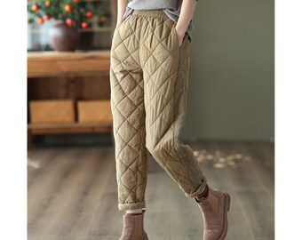Thick Long Women Trousers Cotton Padded Quilted Pants Outdoor Winter Warm  Casual