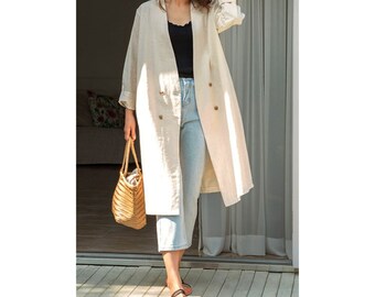 white linen duster coat